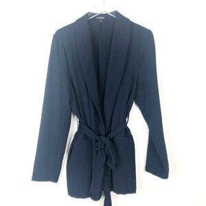 Roz & Ali Belted Blazer Women's L Navy Blue Light-Weight Shawl Collared Jacket